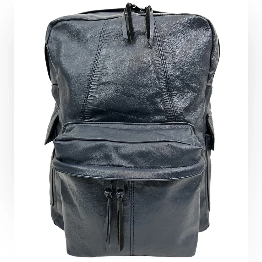 Vtg Leather Backpack, Navy Blue, by Shedhorn Creek Leather Products 1990s